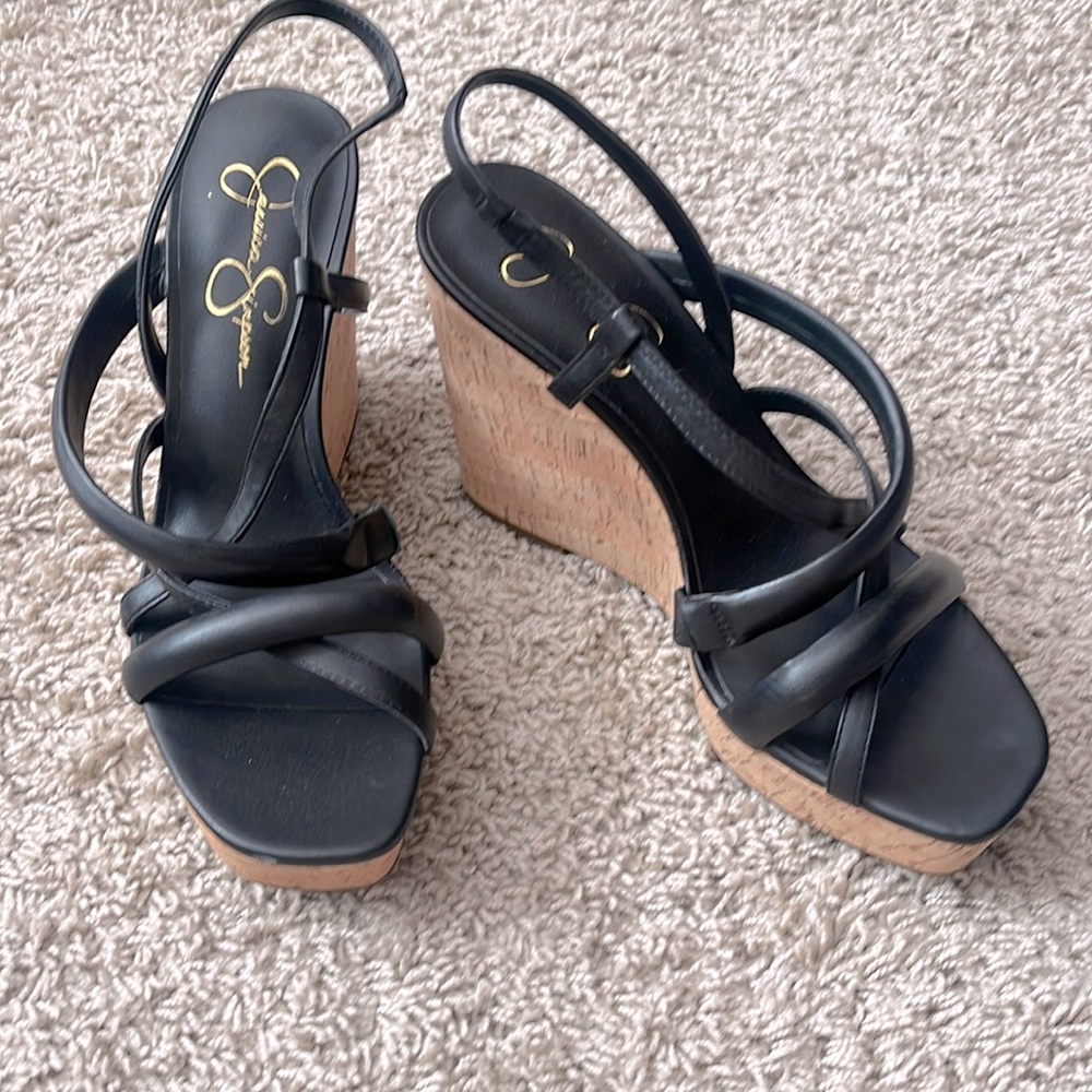 Jessica Simpson NWOT/Box. Sz 10 cork wedge with black straps.